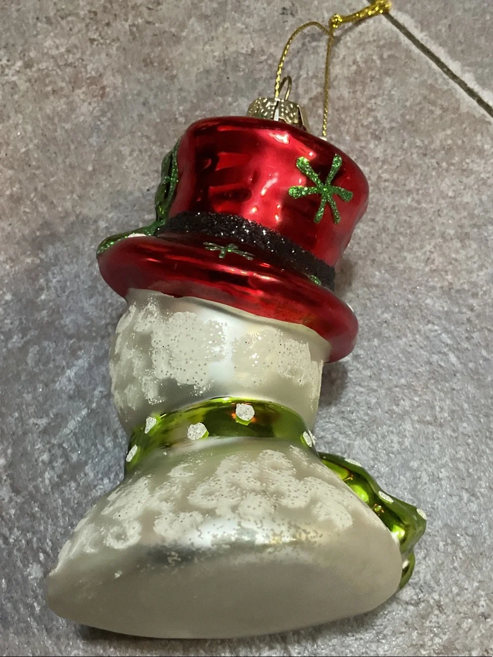Holiday Snowman Ornament with Red Hat and Green Scarf